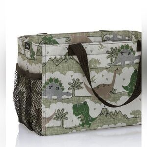 Thirty-One Gray Tote Bag camo dinosaur NWOT